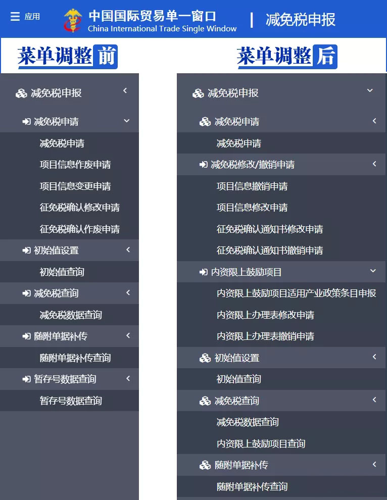 海關(guān)減免稅申報(bào)系統(tǒng)更新，期間相關(guān)業(yè)務(wù)將受影響（附調(diào)整對(duì)比）.jpg